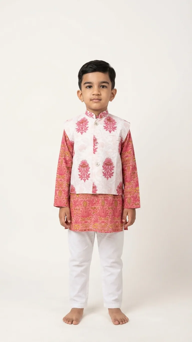 Boys Floral Kurta Set, view 3