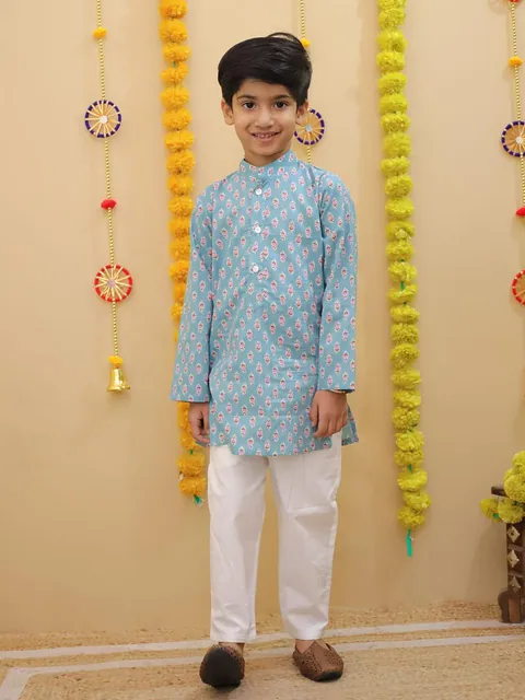 Light Blue Kurta Pajama Set, kids ethnic wear by Stay Desi