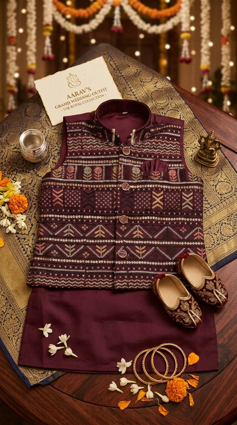 Sherwani Style Kurta & Jacket Set, view 4