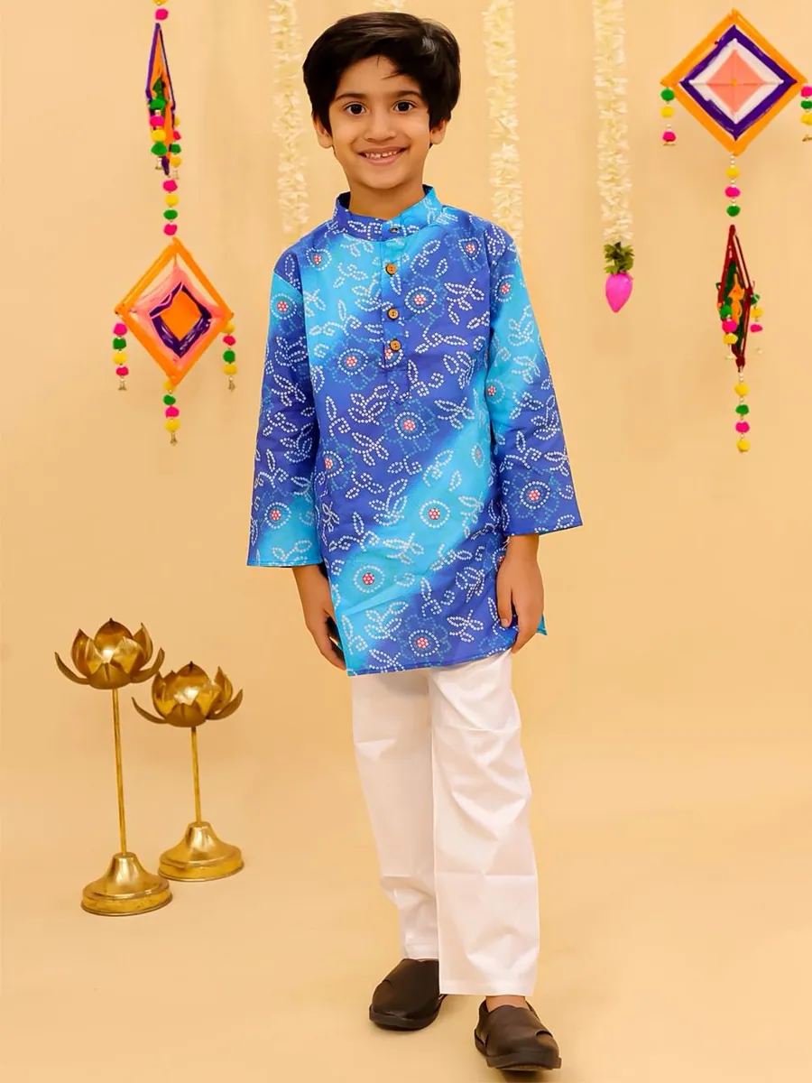 Bandhni Print Blue Kurta Set by Stay Desi Kids Ethnic Wear