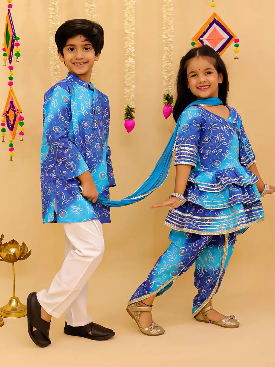 Bandhni Print Blue Kurta Set, view 2