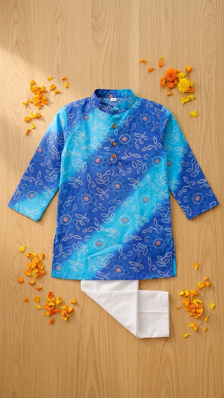 Bandhni Print Blue Kurta Set, view 3