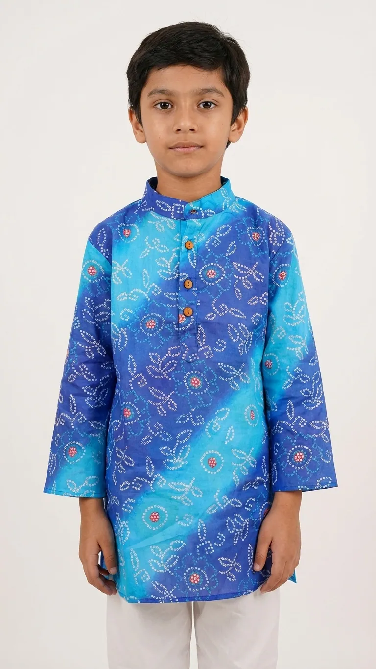 Bandhni Print Blue Kurta Set, view 4