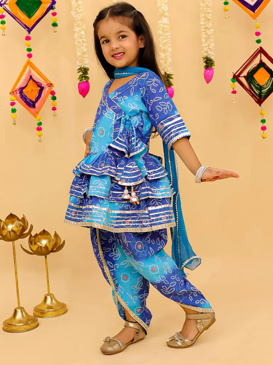 Bandhni Print Blue Dhoti Style Suit, view 2