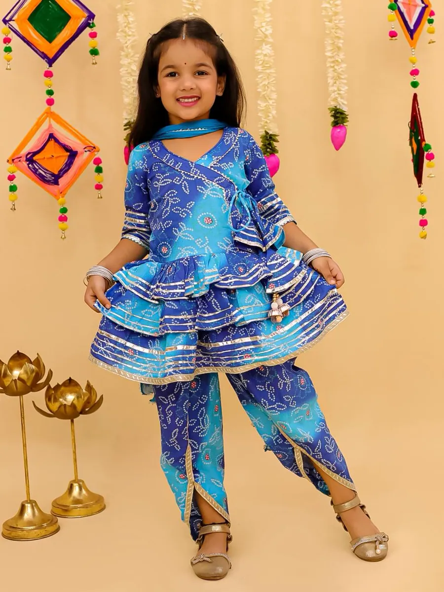 Bandhni Print Blue Dhoti Style Suit, view 3