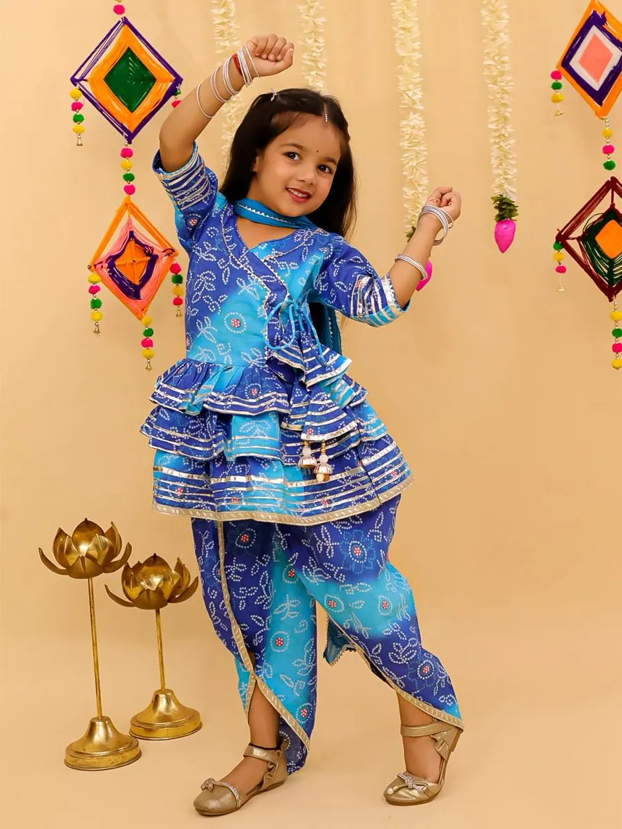Bandhni Print Blue Dhoti Style Suit, view 4