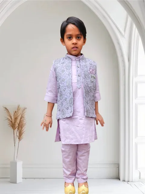 Lavender Kurta Jacket Set, kids ethnic wear by Stay Desi