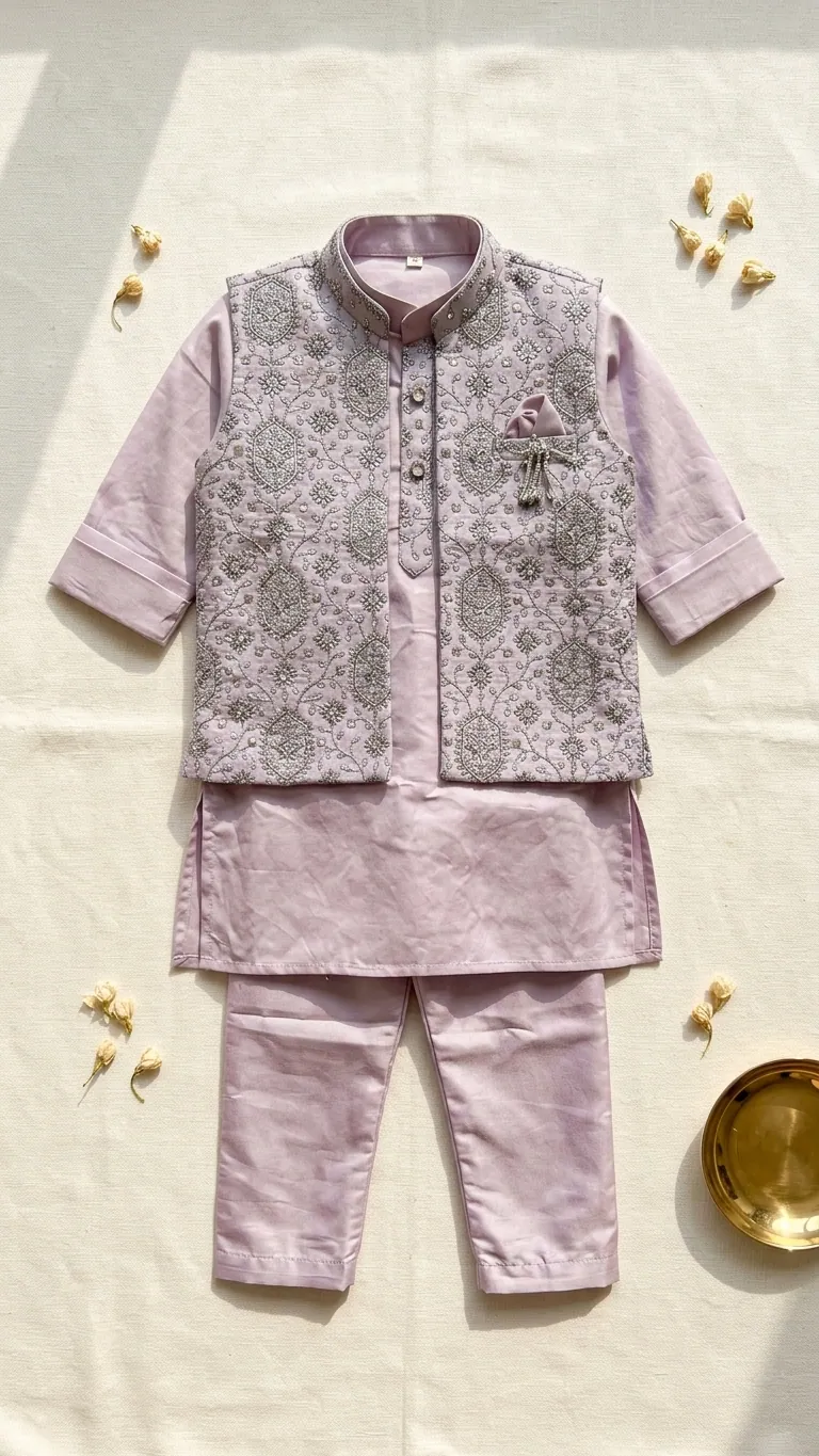 Lavender Kurta Jacket Set, view 3