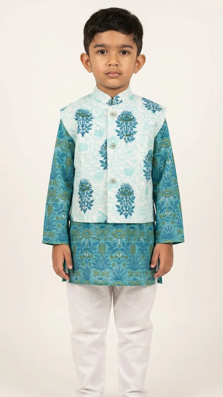 Blue Floral Kurta Set, view 2