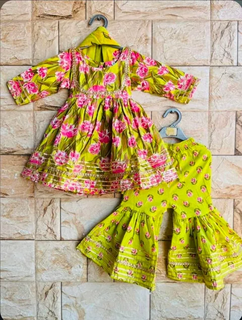 Green Floral Sharara Suit, kids ethnic wear by Stay Desi