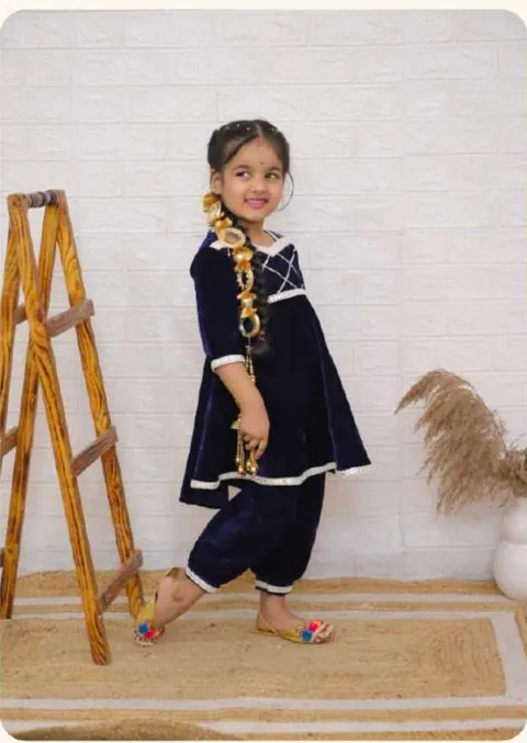 Navy Blue Velvet Suit, kids ethnic wear by Stay Desi