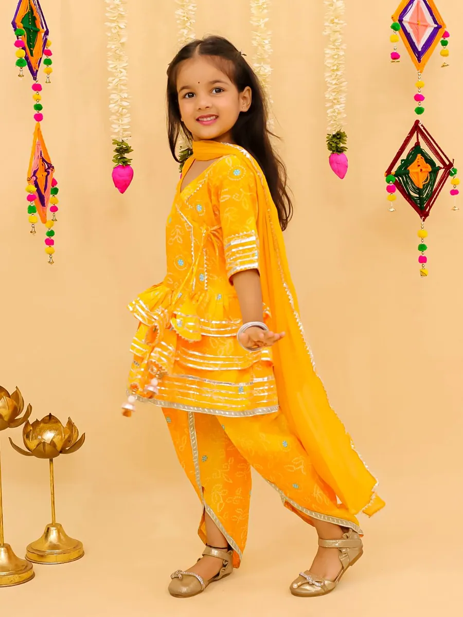 Bandhni Print Yellow Dhoti Style Suit, view 2