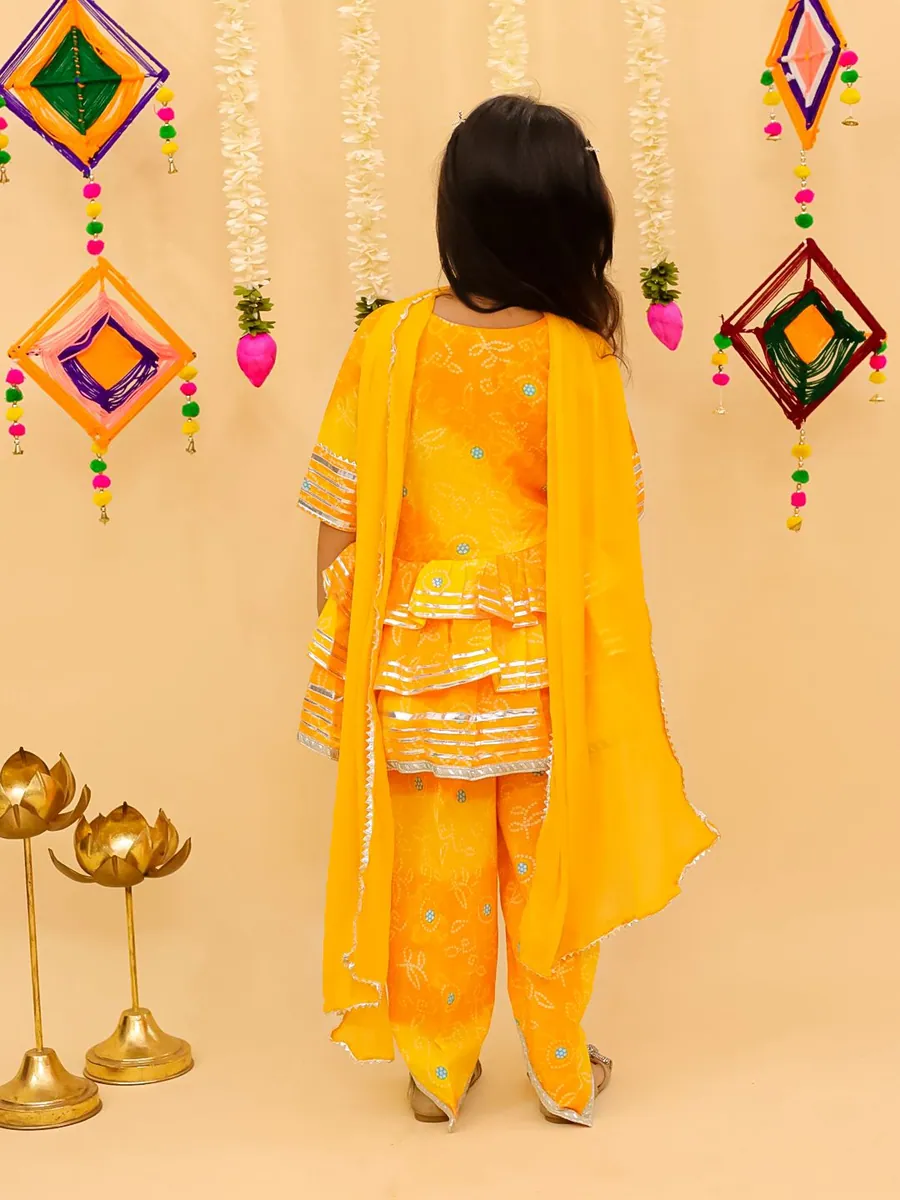 Bandhni Print Yellow Dhoti Style Suit, view 3