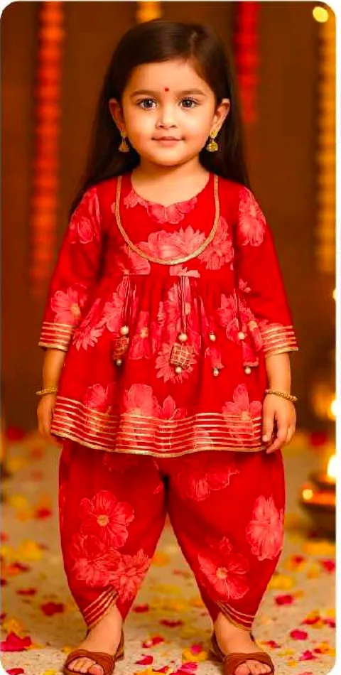 Red Floral Dhoti Style Suit, kids ethnic wear by Stay Desi