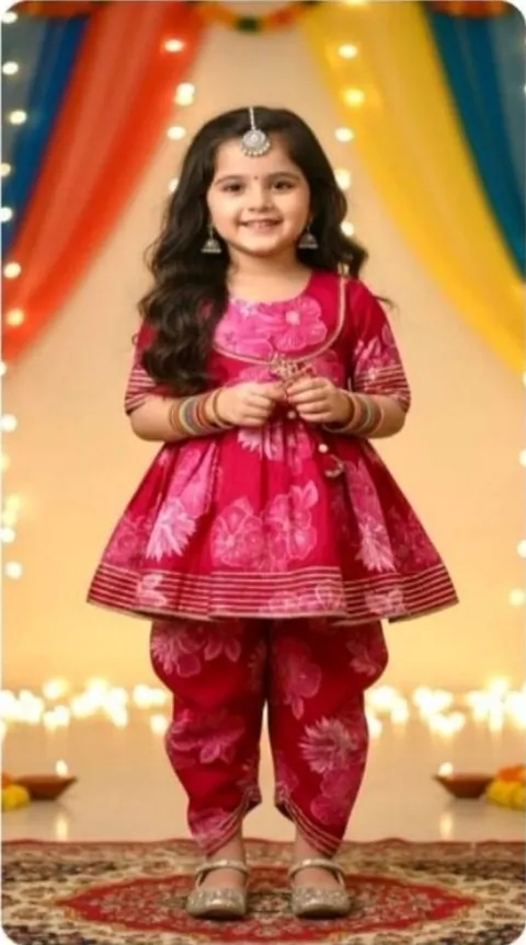Pink Floral Dhoti Style Suit, kids ethnic wear by Stay Desi