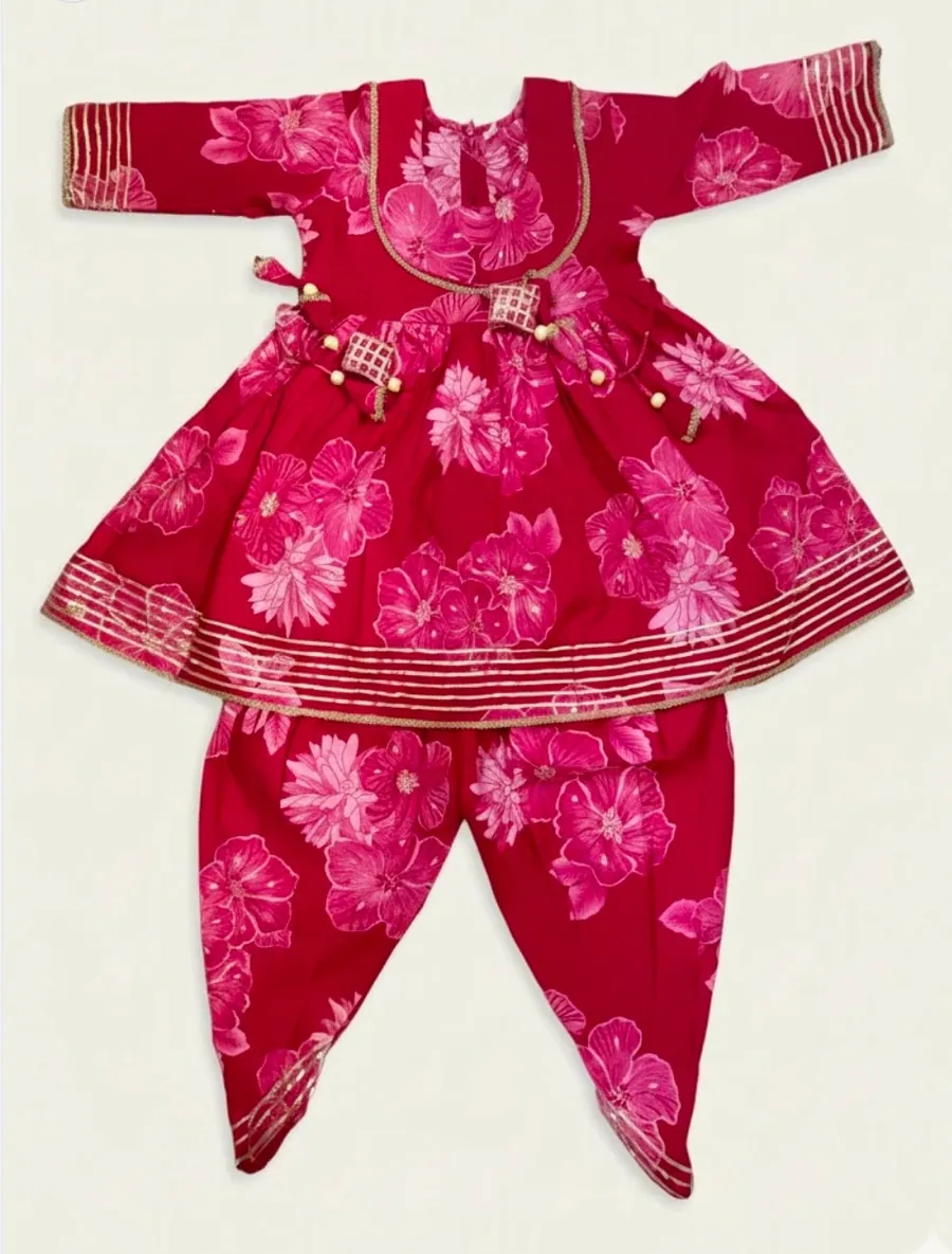 Pink Floral Dhoti Style Suit, view 2