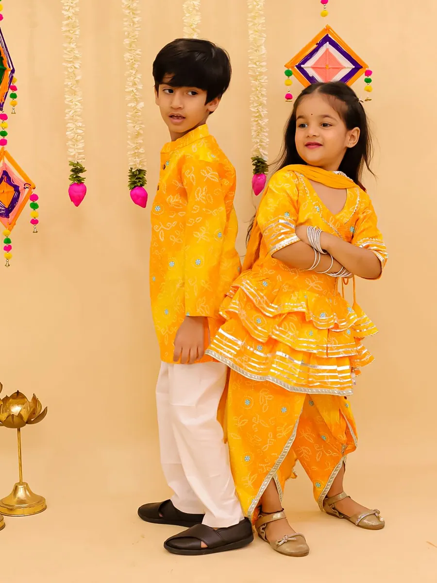 Bandhni Print Yellow Kurta Set, view 2